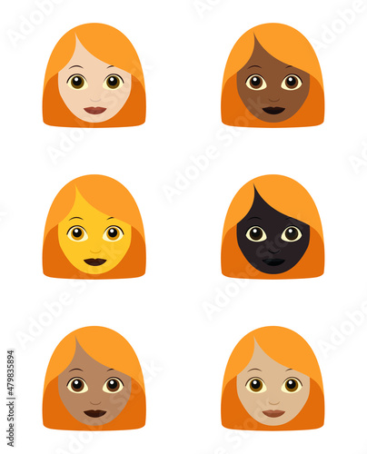 Set of woman female vector emoji face
