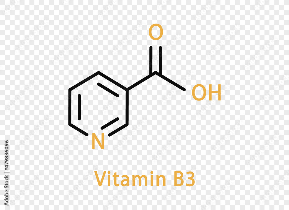Vitamin B3 chemical formula. Vitamin B3 structural chemical formula