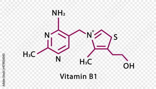 Vitamin B1 chemical formula. Vitamin B1 structural chemical formula isolated on transparent background.
