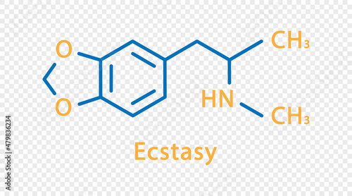 Ecstasy chemical formula. Ecstasy structural chemical formula isolated on transparent background.