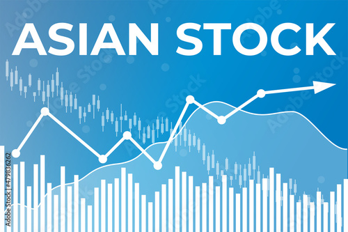 Term Asian stock on blue finance background with arrow