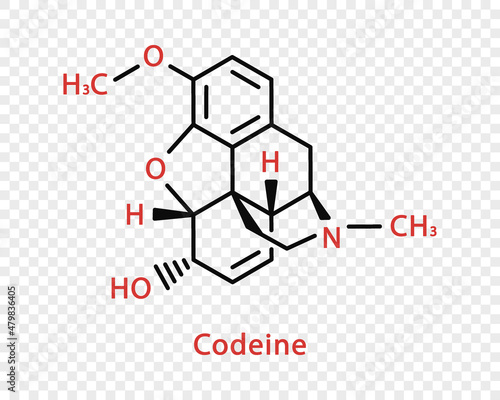Codeine chemical formula. Codeine structural chemical formula isolated on transparent background.