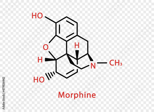 Morphine chemical formula. Morphine structural chemical formula isolated on transparent background.