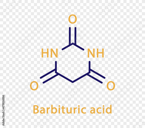Barbituric acid chemical formula. Barbituric acid structural chemical formula isolated on transparent background.