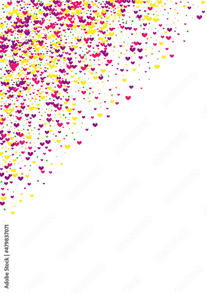 Yellow Valentines Confetti Background. Pink Holiday Texture. Red Circle Grid. Purple Shape Frame. Transparent Illustration.