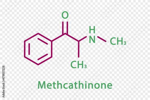 Methcathinone chemical formula. Methcathinone structural chemical formula isolated on transparent background.