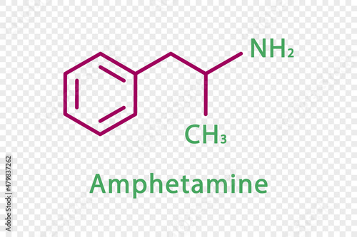 Amphetamine chemical formula. Amphetamine structural chemical formula isolated on transparent background.