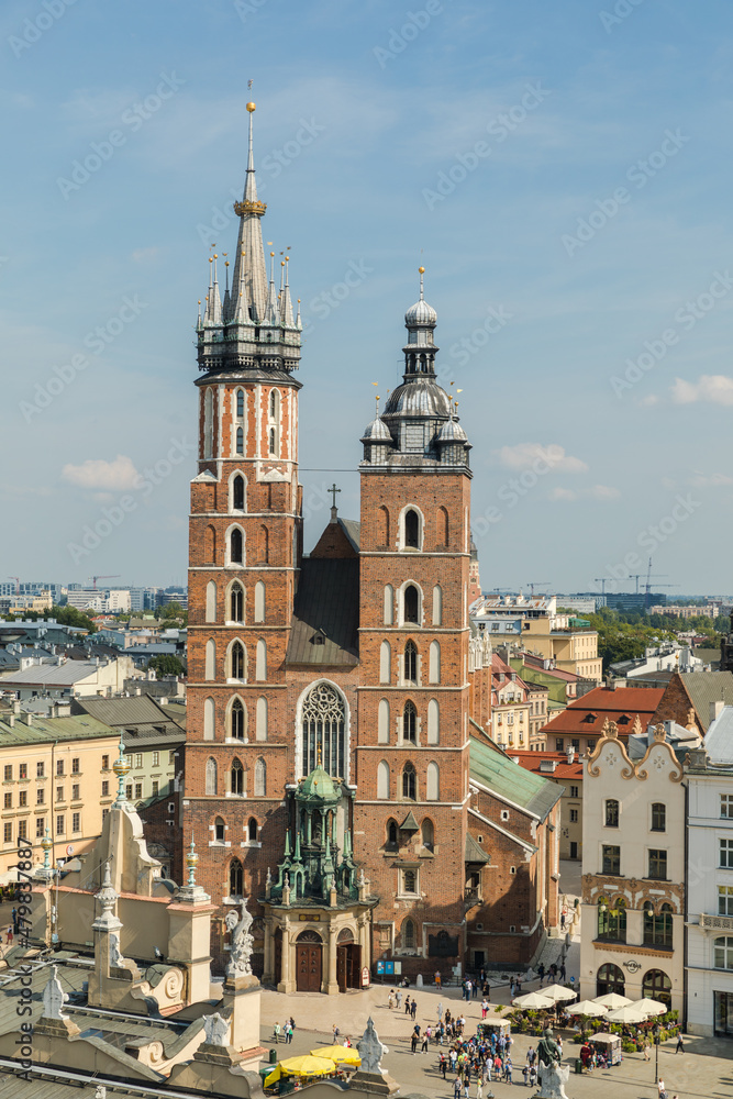 St. Mary's Basilica in Krakow, view from the tower of the main town hall.