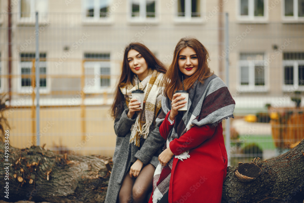 Fototapeta premium Elegant women in a autumn city
