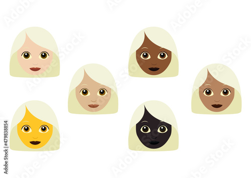Set of woman female vector emoji face