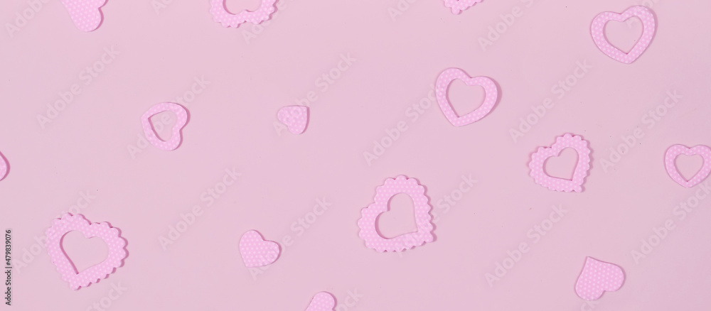 Valentine's day.Flat lay composition for holiday valentine's day.Festive card, poster.Valentine's day pink background banner