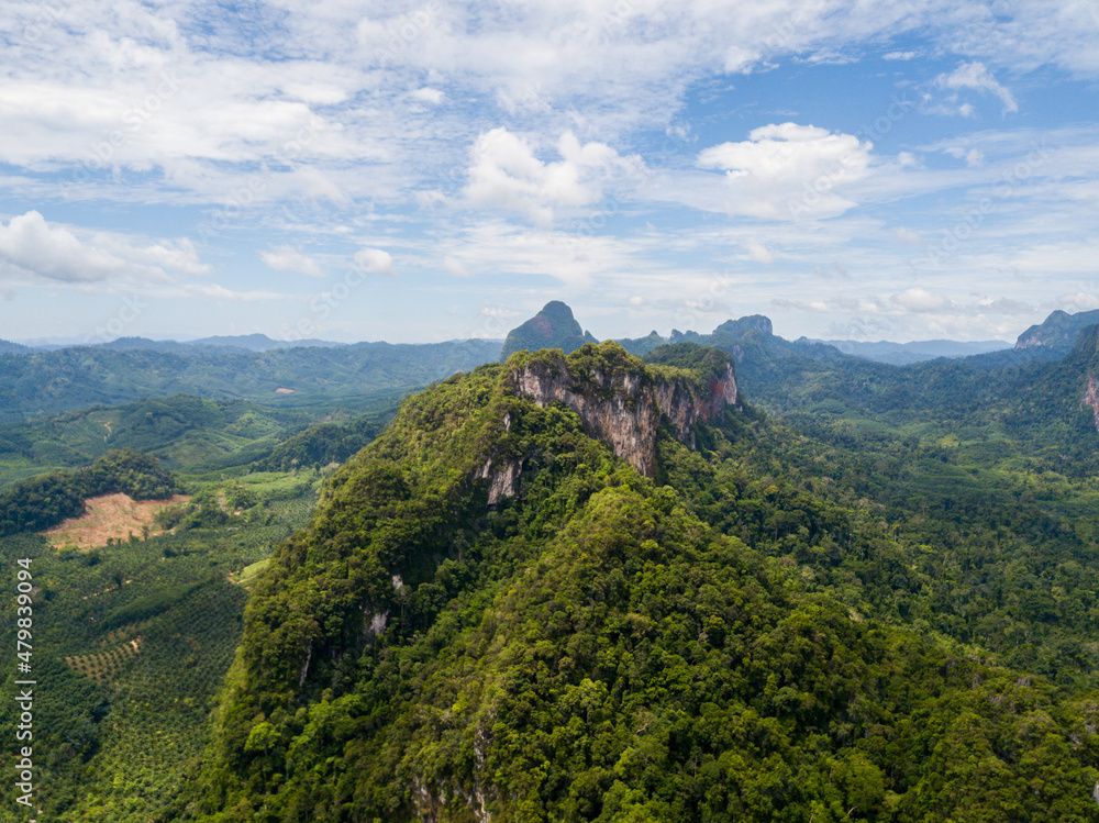 Lime stones of Khao Sok National Park close to Khao Lak Thailand Aerial view with drone
