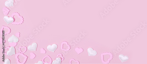 Valentine's day.Flat lay composition for holiday valentine's day.Festive card, poster.Valentine's day pink background banner © shintartanya