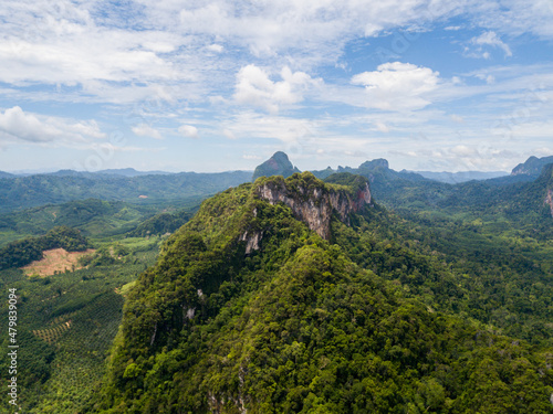 Lime stones of Khao Sok National Park close to Khao Lak Thailand Aerial view with drone