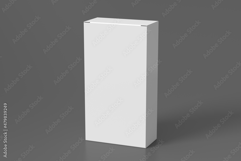 Gift box mock up: tall and wide white box on gray background. View above. Gift box mock up: tall and wide white box on gray background. View above.