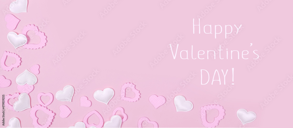 Valentine's day.Flat lay composition for holiday valentine's day.Festive card, poster.Valentine's day pink background banner Valentine's day.Flat lay composition for holiday valentine's day.Festive card, poster.Valentine's day pink background banner
