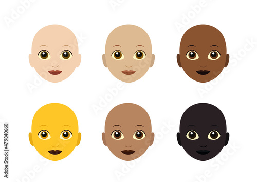Bald woman emoji vector skin colors set illustration