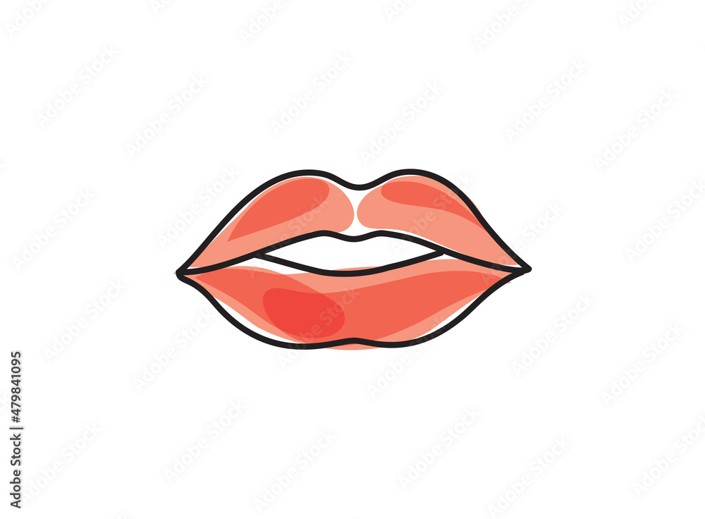 Lips female. Sexy red lips line drawn illustration. Beautiful Woman lips logo in pastel color. Design concept good for logo, card, banner, poster, flyer Lips female. Sexy red lips line drawn illustration. Beautiful Woman lips logo in pastel color. Design concept good for logo, card, banner, poster, flyer