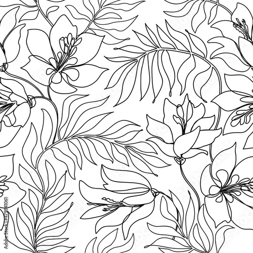 Floral pattern. Flower and leaves seamless background. Flourish ornamental ga...