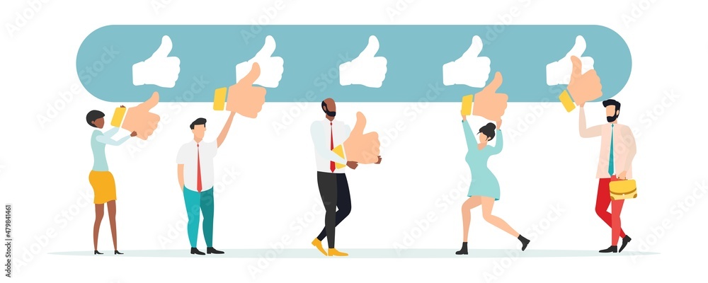 Customer feedback, testimonial, online survey concept. Group of people rating customer experience, writing review, leaving feedback. Client, user satisfaction. Isolated flat vector illustration