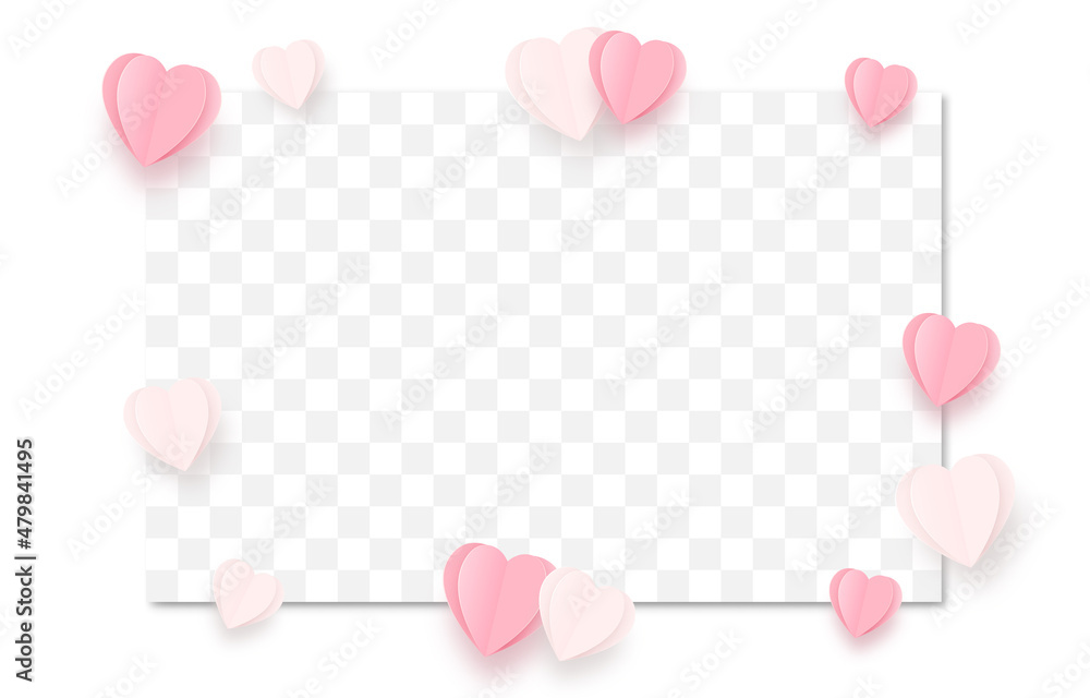 Vector paper hearts png. Hearts on an isolated transparent background. Paper design elements. Valentine's Day banner. PNG place for text. Holiday, PNG.