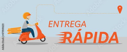 modern flat design banner with delivery man on a motorcycle delivering pizza written in portuguese "fast delivery"
(fast delivery)