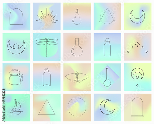 Icons, Line Art Design Elements and Illustrations