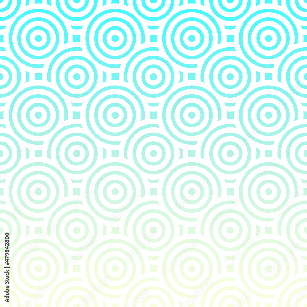 Abstract blue, green and white overlapping circles ethnic pattern background.