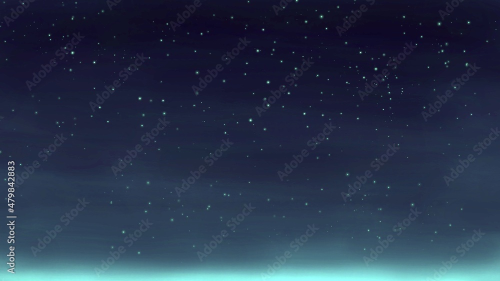 Naklejka premium Paint the sky and the glittering stars with a blue and green watercolor background.