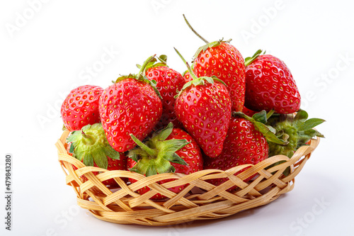 beautiful and ripe red strawberries on a white background