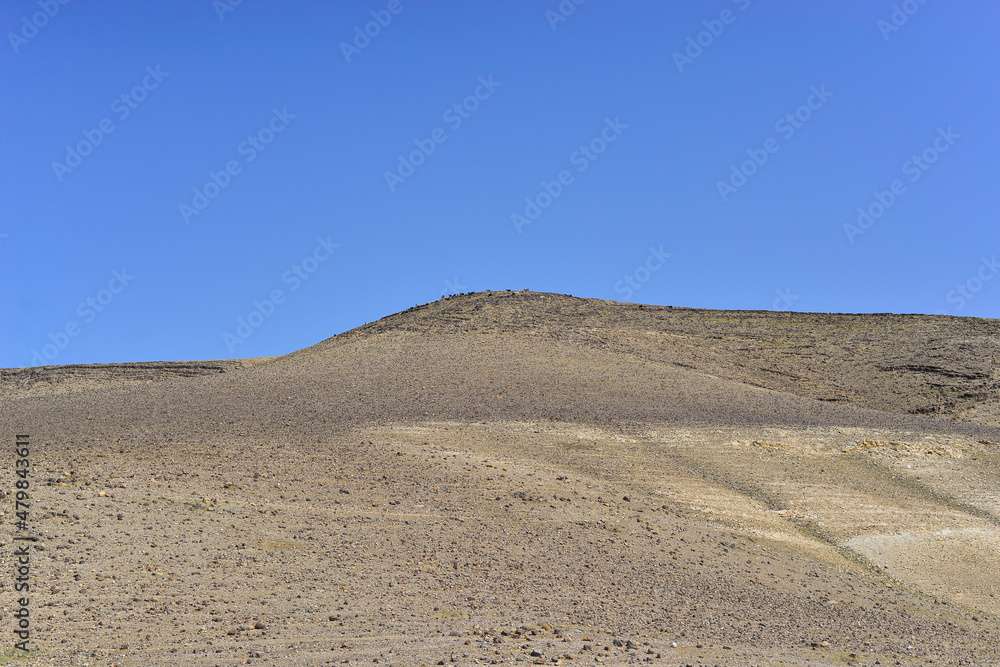 Stone Desert on the West Bank. Judean Desert in clear weather. White sand dunes and blue sky. Stony desert in the spring, green grass. Sand Hills of Judean Mountain, Israel. Stone Desert on the West Bank. Judean Desert in clear weather. White sand dunes and blue sky. Stony desert in the spring, green grass. Sand Hills of Judean Mountain, Israel.