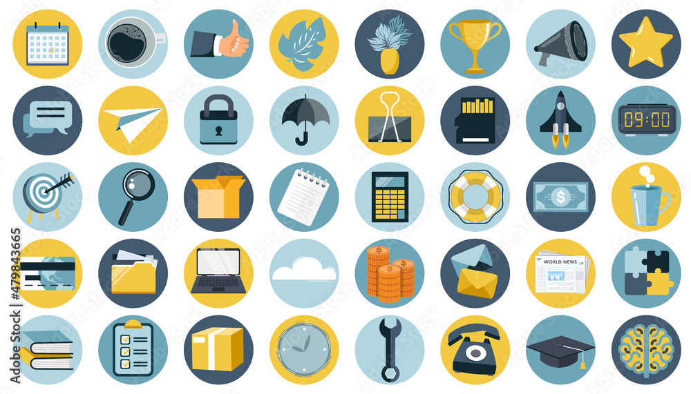 Business, technology, office, management and finances icon set for websites and mobile applications. Flat vector illustration Business, technology, office, management and finances icon set for websites and mobile applications. Flat vector illustration