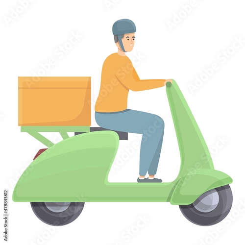 Scooter courier icon cartoon vector. Delivery man. Food motorcycle