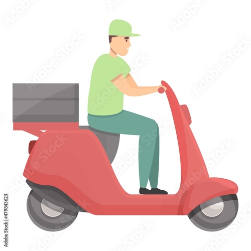 Courier motorcycle icon cartoon vector. Food delivery. Man bike