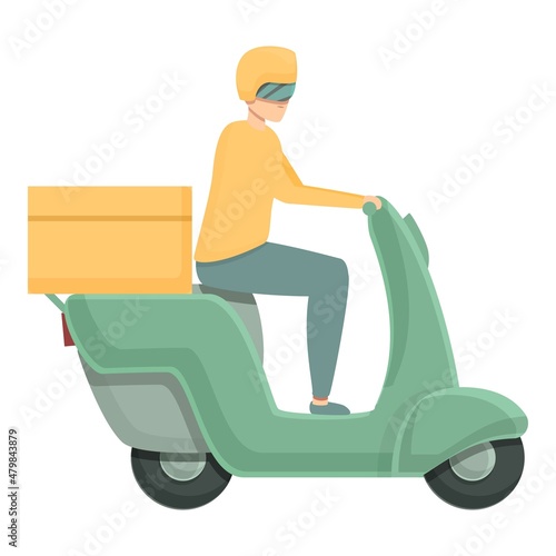 Courier driver icon cartoon vector. Delivery man. Scooter service