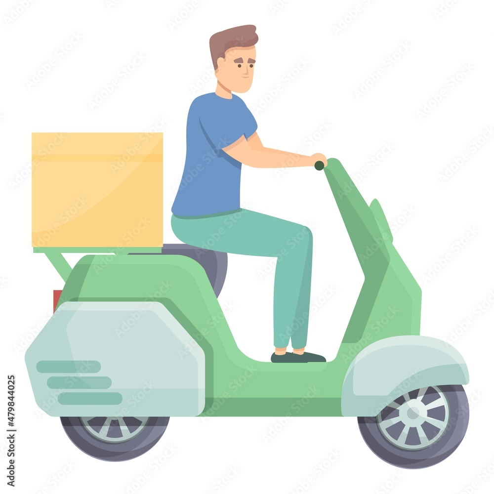Food order delivery icon cartoon vector. Scooter man. Courier box