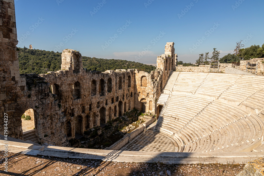 Athens, Greece. The Odeon of Herodes Atticus, also called Herodeion or Herodion, a stone Roman theater in the Acropolis