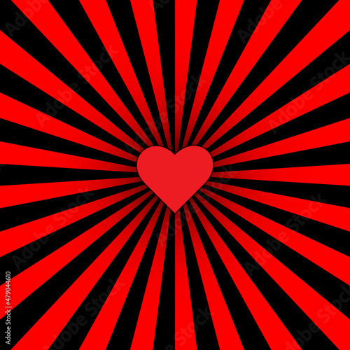 Geometric vector background with wavy rays and heart.Design for template,website,social media,banner,illustration wallpaper red and black.Vector Illustration