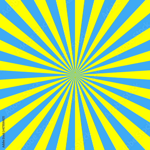 Yellow and blue rays poster. Retro art design. Sun glow bright pattern.Ukraine background.Vector Illustration