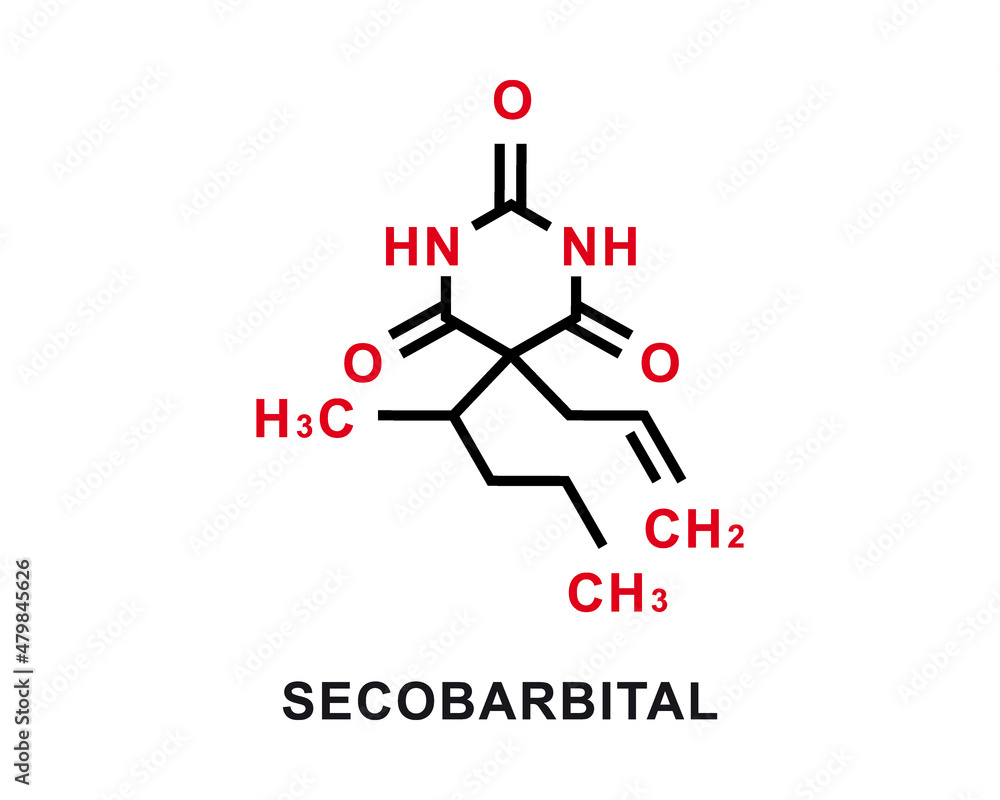 Secobarbital chemical formula. Secobarbital chemical molecular structure. Vector illustration Secobarbital chemical formula. Secobarbital chemical molecular structure. Vector illustration