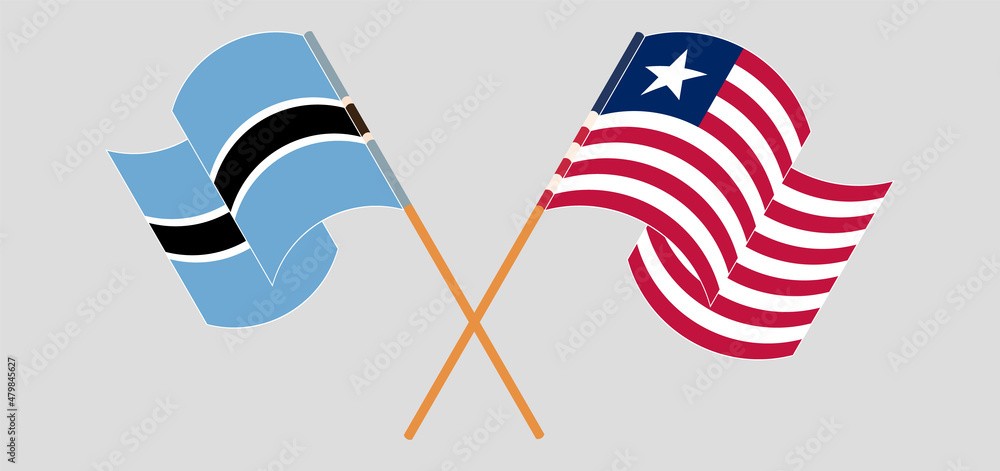 Crossed and waving flags of Botswana and Liberia Crossed and waving flags of Botswana and Liberia