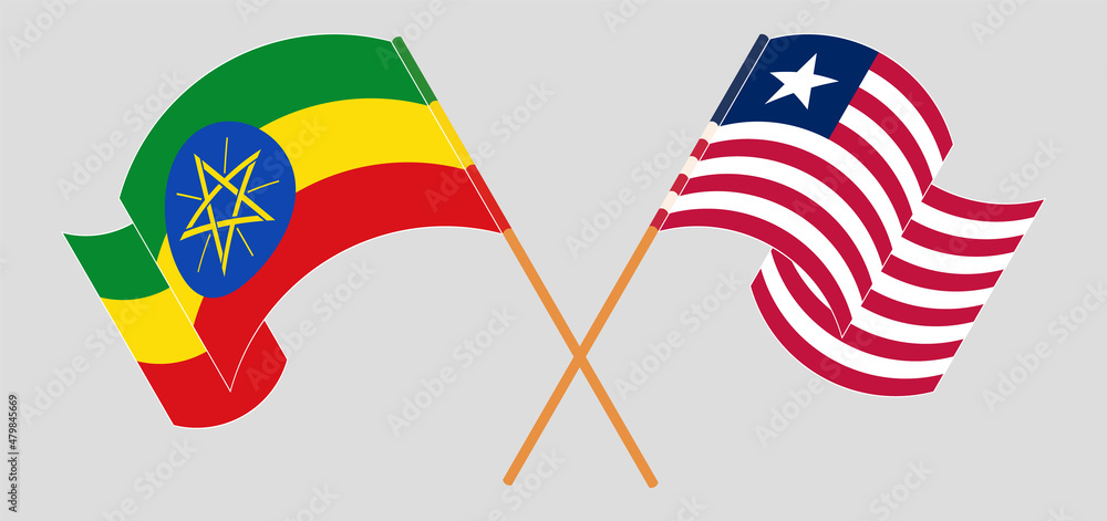 Crossed and waving flags of Liberia and Ethiopia Crossed and waving flags of Liberia and Ethiopia