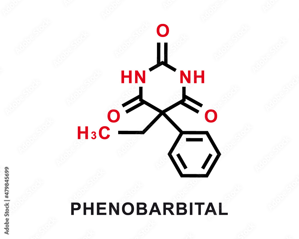 Phenobarbital chemical formula. Phenobarbital chemical molecular structure. Vector illustration Phenobarbital chemical formula. Phenobarbital chemical molecular structure. Vector illustration