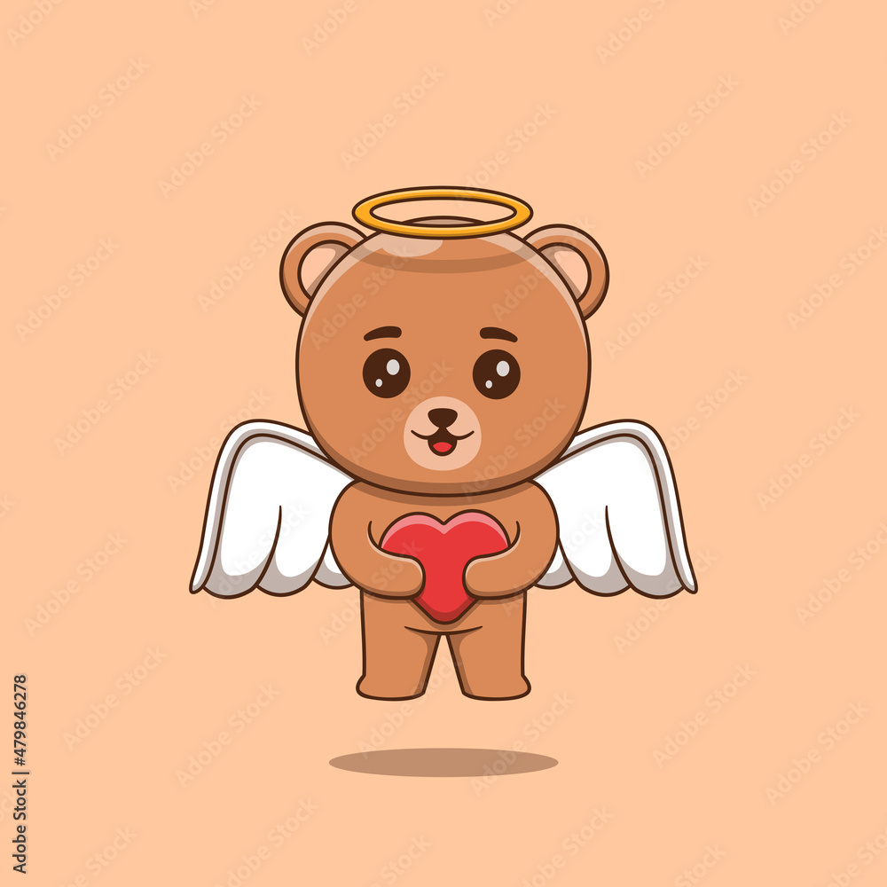 Cute cupid bear holding love heart Cute cupid bear holding love heart