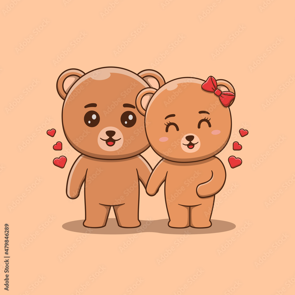 Cute Valentine's day bear couple holding hands vector de Stock | Adobe Stock