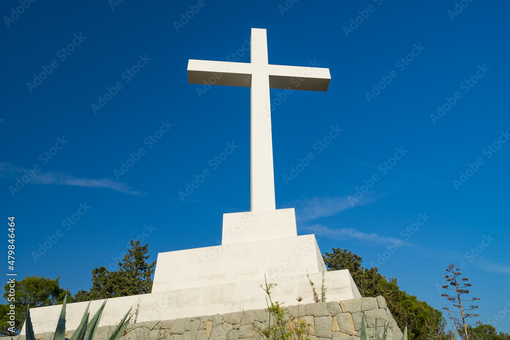 Cross on the hill at Marjan park  in Split. Croatia