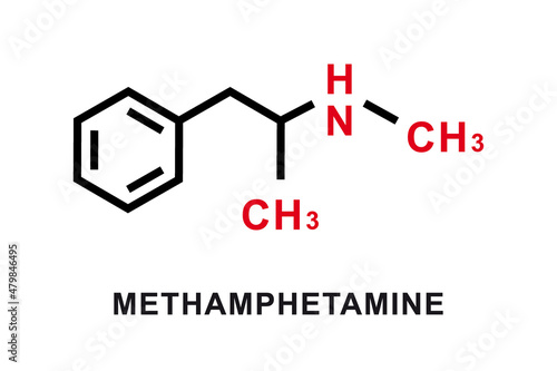 Methamphetamine chemical formula. Methamphetamine chemical molecular structure. Vector illustration