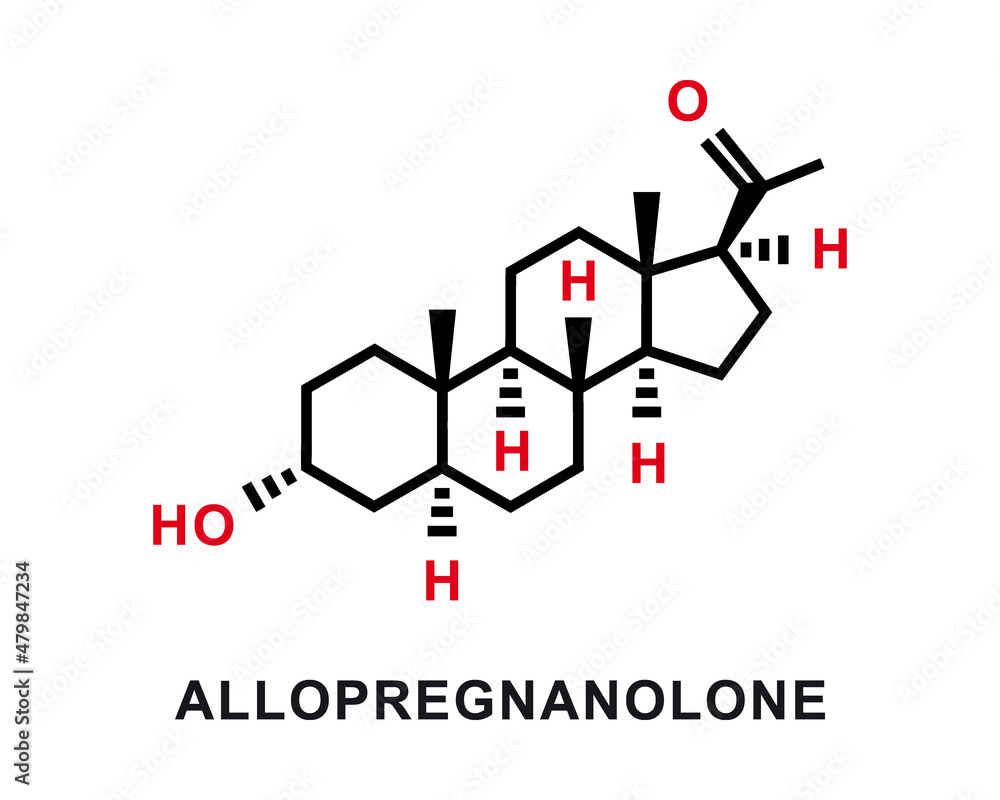 Fototapeta premium Allopregnanolone chemical formula. Allopregnanolone chemical molecular structure. Vector illustration