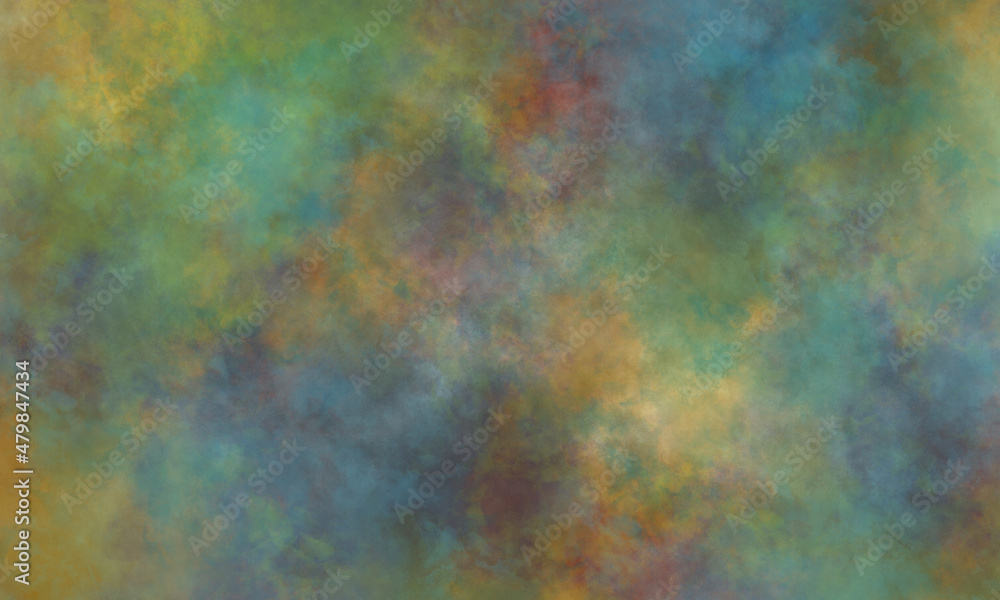  Watercolor background in pink, yellow, purple, green, blue and orange tones. Copy space, horizontal banner.