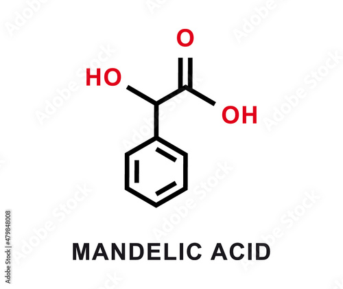 Mandelic acid chemical formula. Mandelic acid chemical molecular structure. Vector illustration